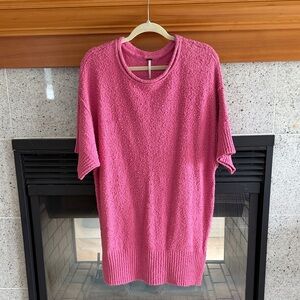 Free People Bubblegum Pink Knit Short-Sleeve Sweater Dress